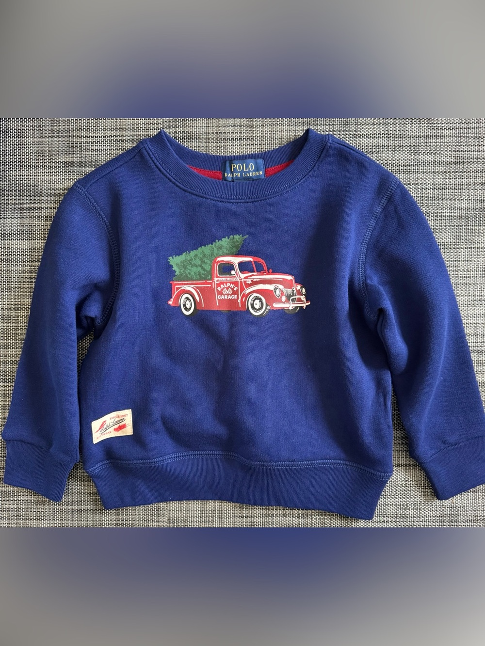 New Boy's Polo Ralph Lauren Blue Crewneck Sweatshirt with Red Truck Graphic